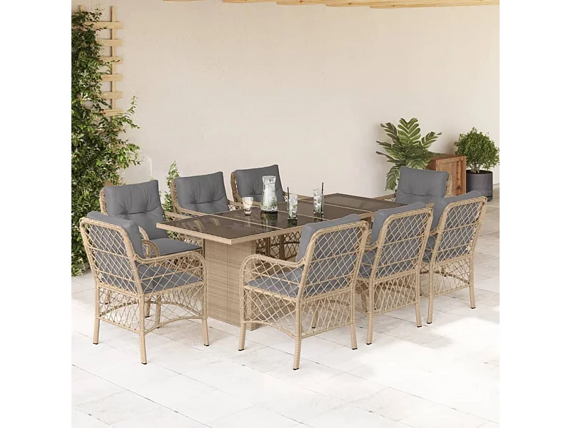 Set Pranzo da Giardino 9 pz con Cuscini Beige Misto Polyrattan