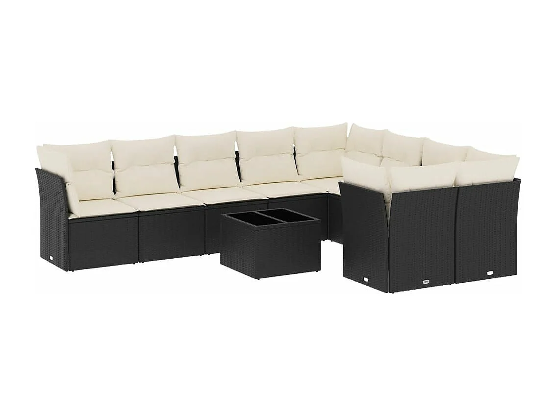 10-tlg. Garten-Sofagarnitur mit Kissen Schwarz Poly Rattan