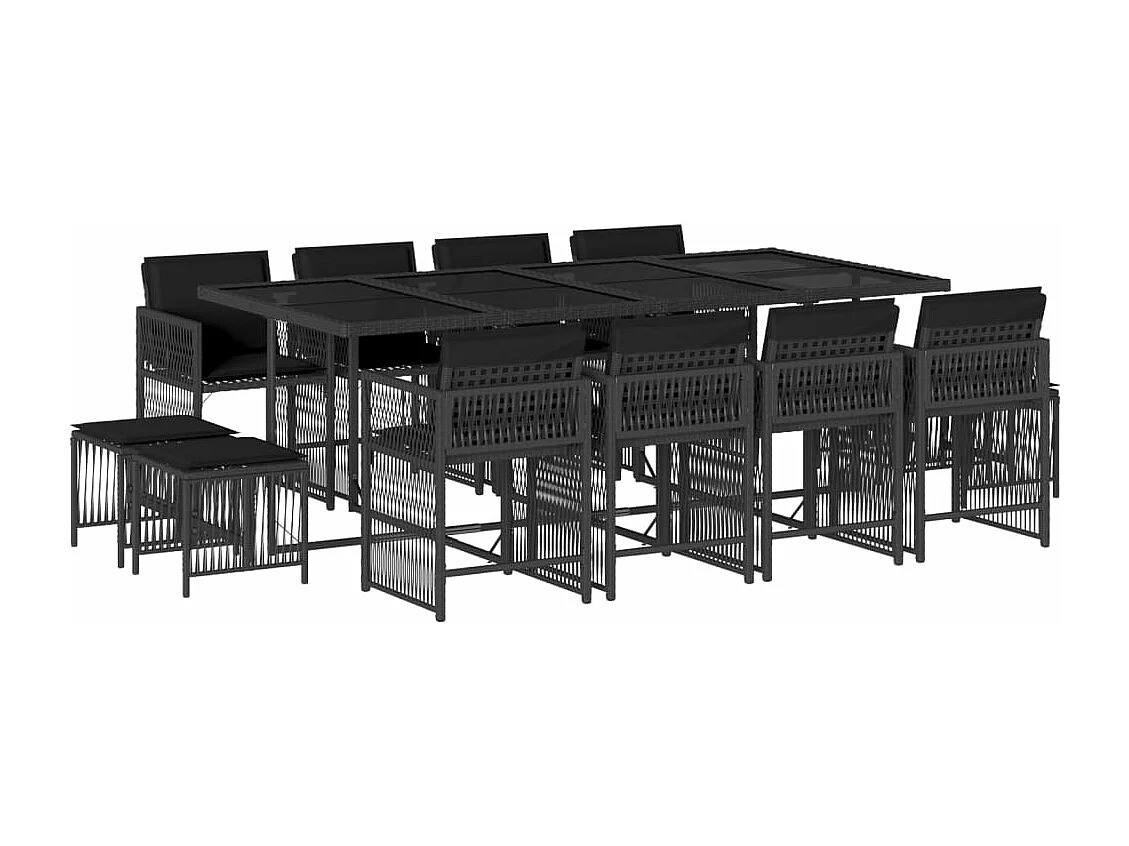 13-tlg. Garten-Essgruppe mit Kissen Schwarz Poly Rattan