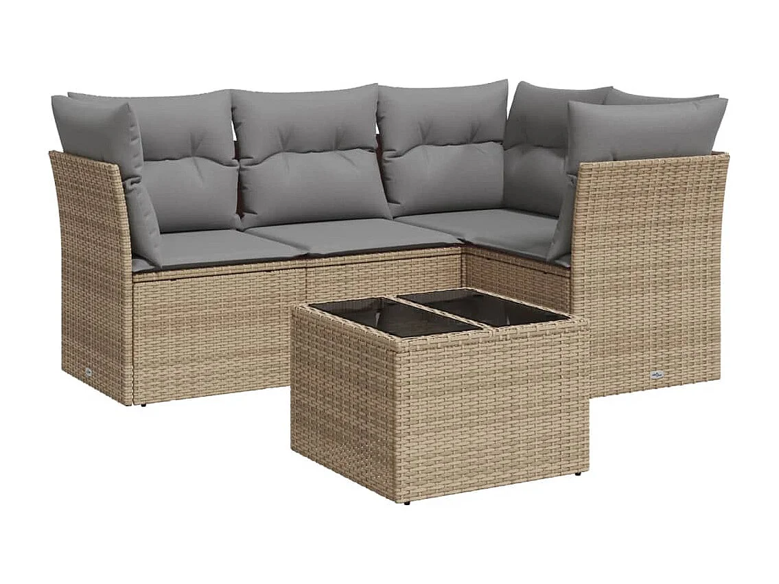 Salon de jardin avec coussins 5 pcs beige résine tressée
