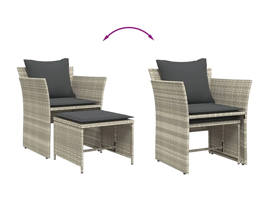 Chaise de jardin avec tabouret gris clair résine tressée