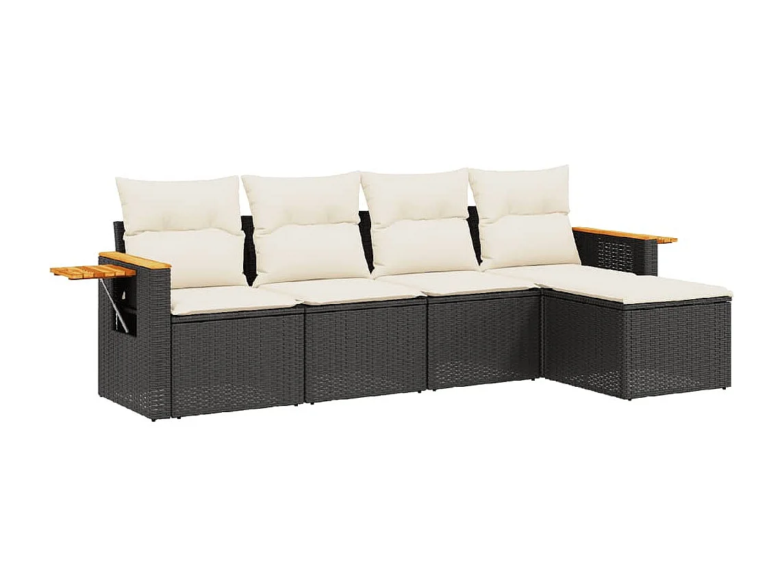 5-tlg. Garten-Sofagarnitur mit Kissen Schwarz Poly Rattan