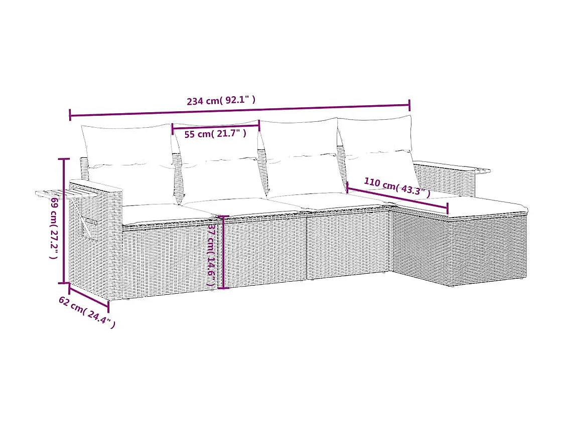 5-tlg. Garten-Sofagarnitur mit Kissen Schwarz Poly Rattan