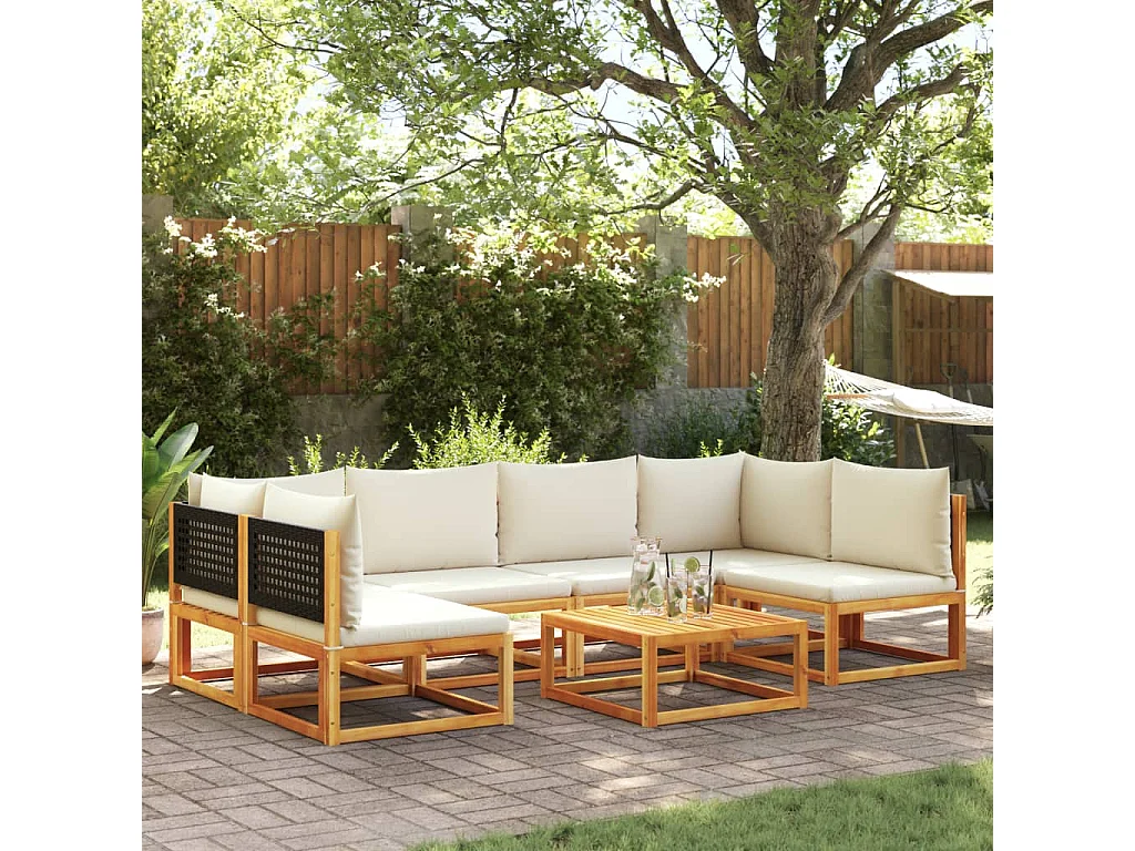 Set Divano da Giardino 7 pz con Cuscini Legno Massello Acacia