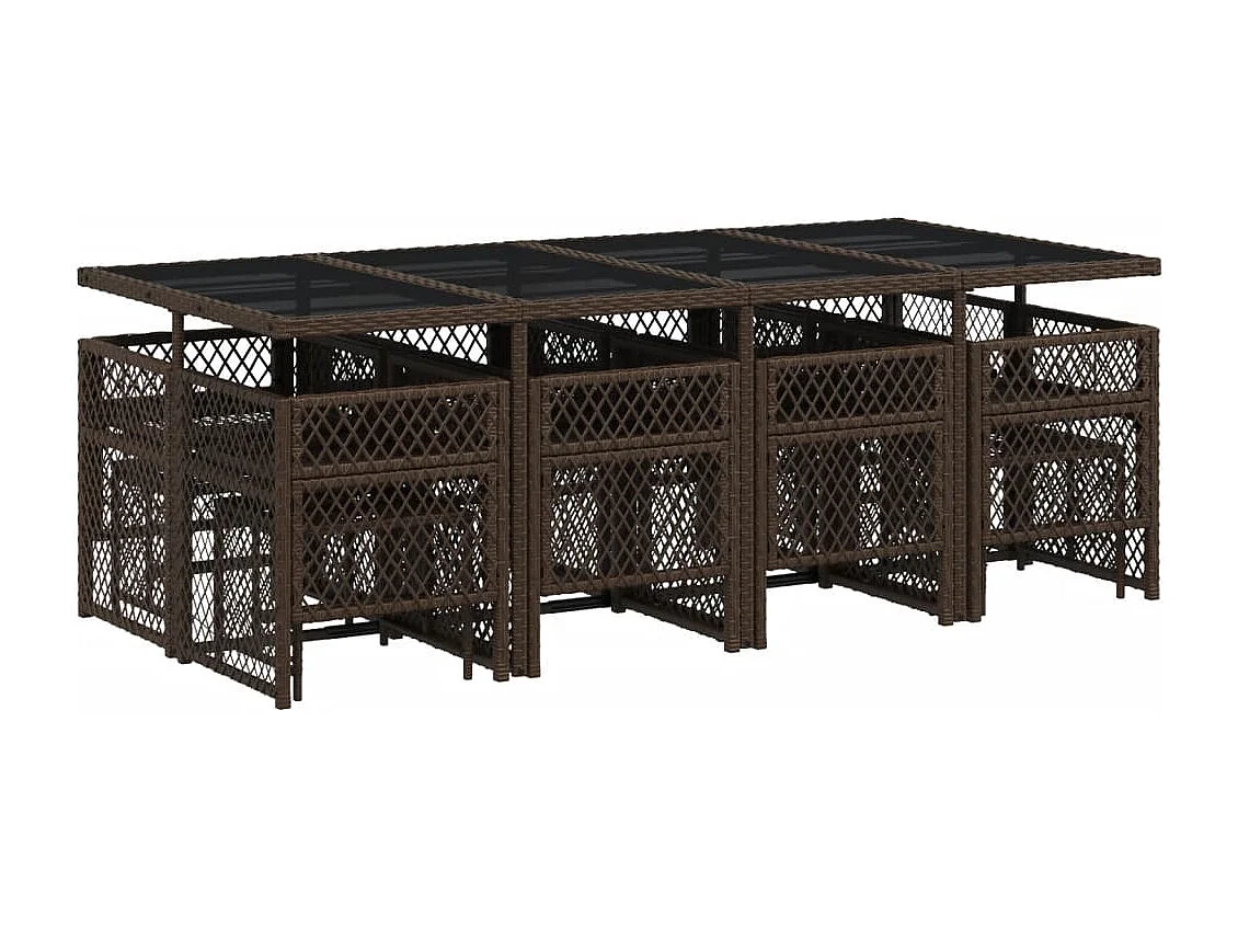 Ensemble à manger de jardin avec coussins 13 pcs marron rotin