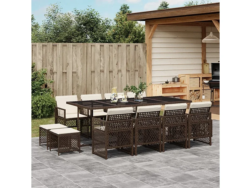 13-tlg. Garten-Essgruppe mit Kissen Braun Poly Rattan