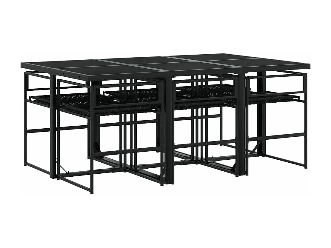 Ensemble à manger de jardin coussins 7 pcs noir résine tressée