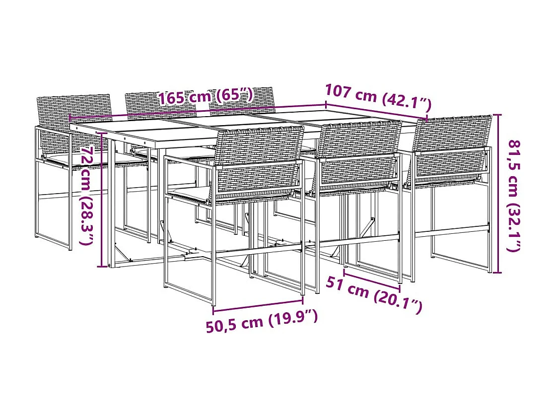 Ensemble à manger de jardin coussins 7 pcs noir résine tressée