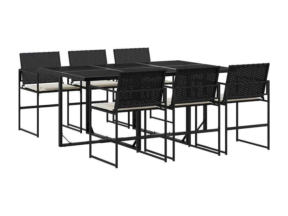 Set da Pranzo da Giardino 7 pz Nero con Cuscini in Polyrattan