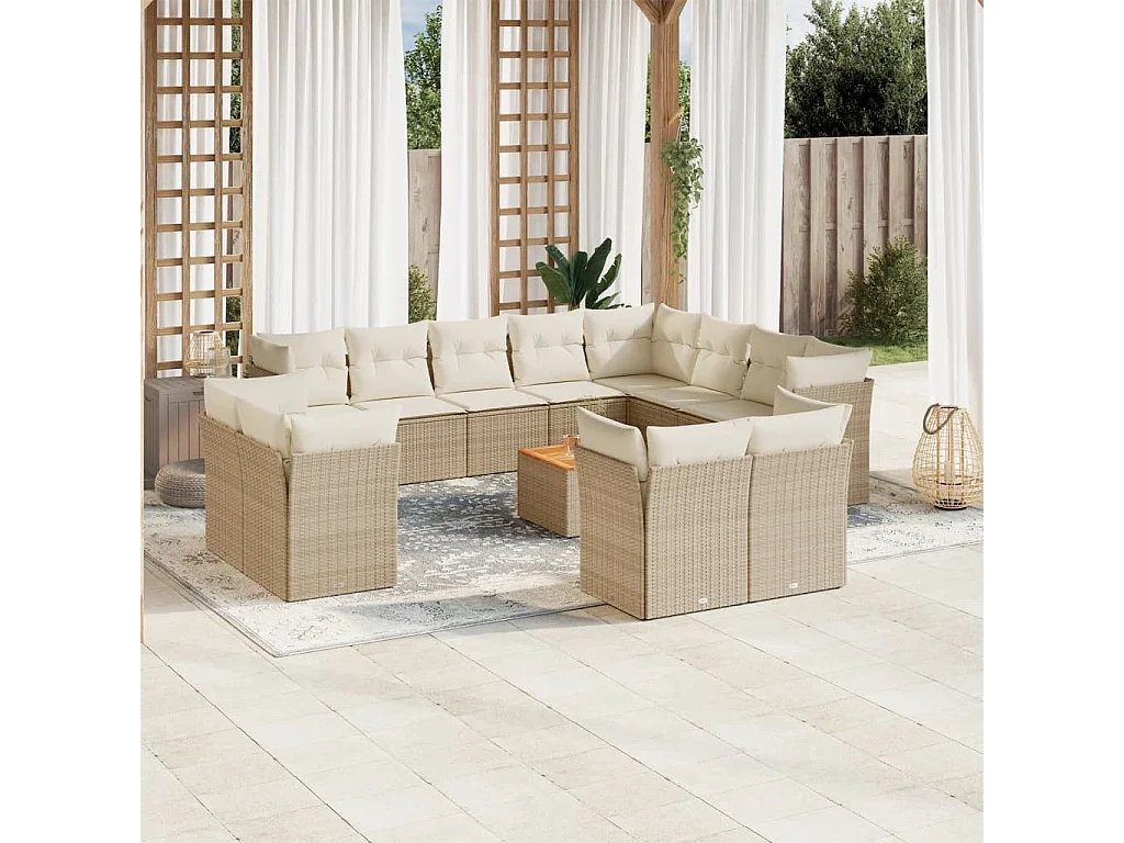Salon de jardin avec coussins 13 pcs beige résine tressée