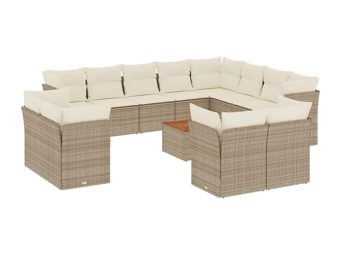 Salon de jardin avec coussins 13 pcs beige résine tressée