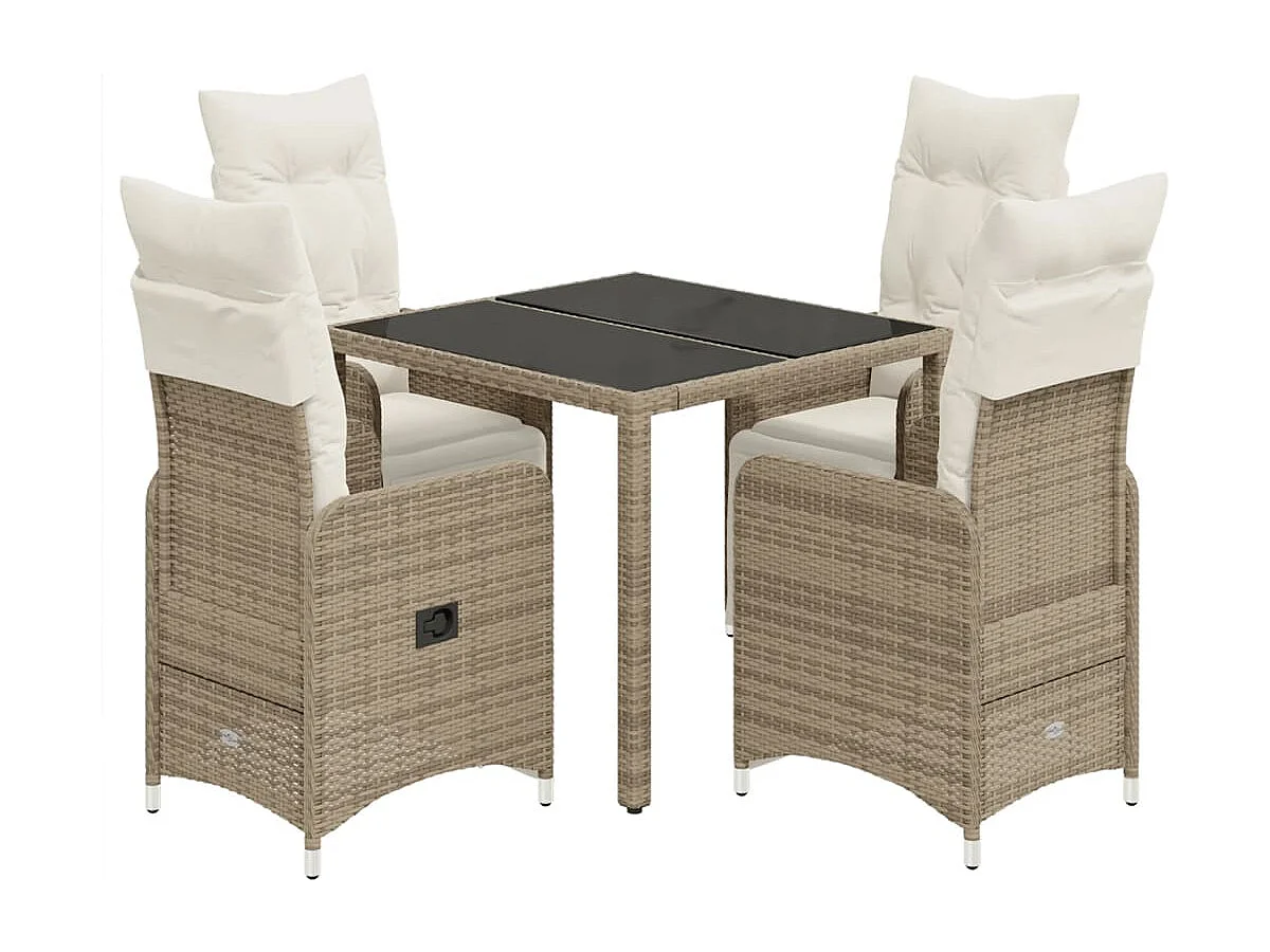 Ensemble de bistro de jardin 5 pcs coussins marron poly rotin