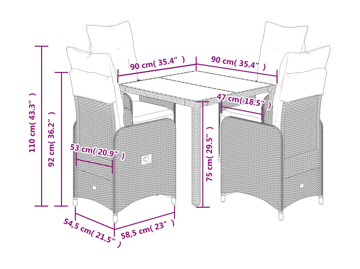 Ensemble de bistro de jardin 5 pcs coussins marron poly rotin