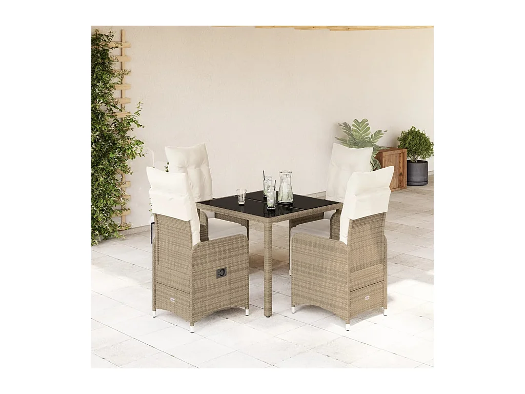 Ensemble de bistro de jardin 5 pcs coussins marron poly rotin