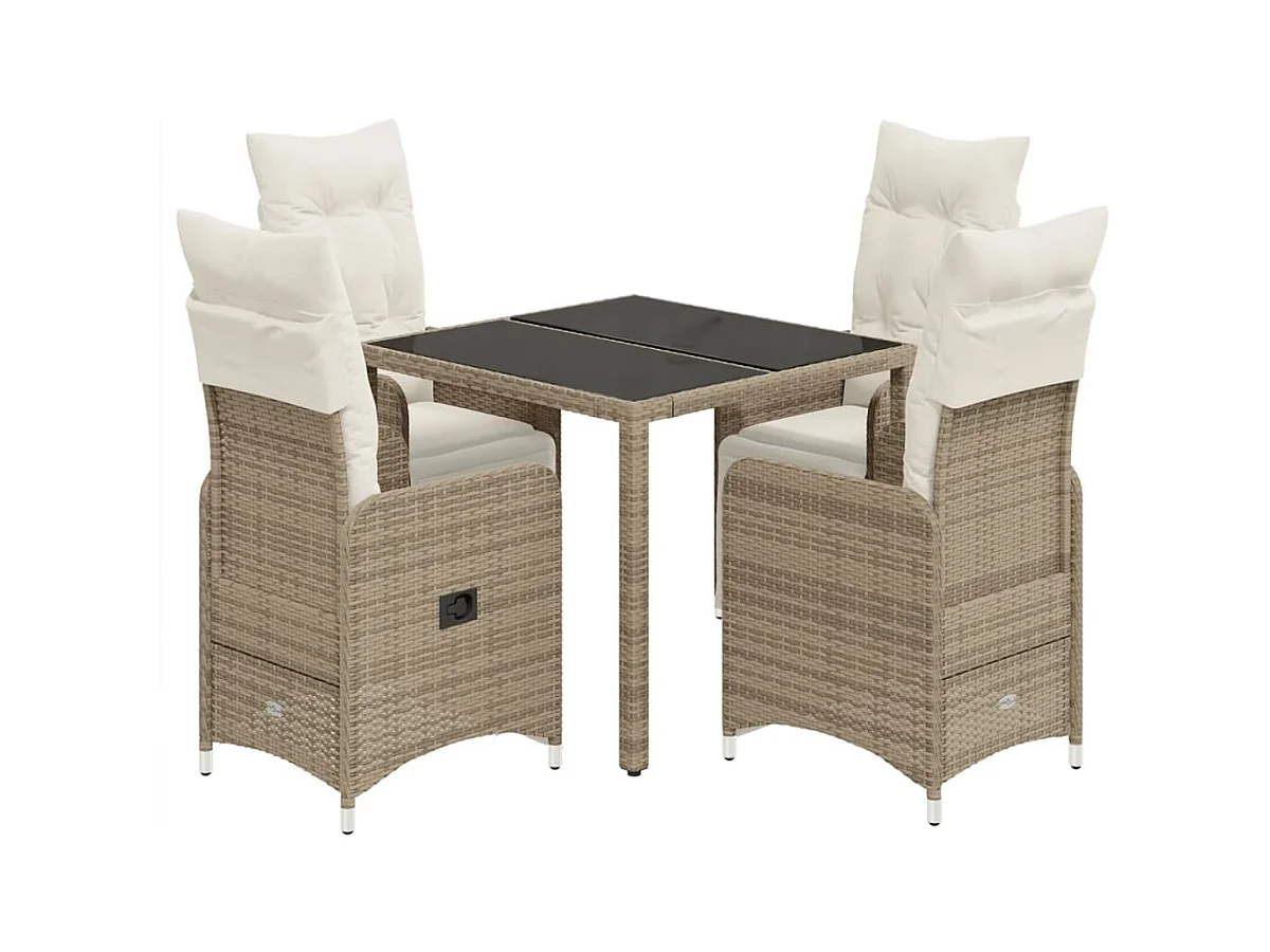 5-delige Bistroset met kussens poly rattan bruin