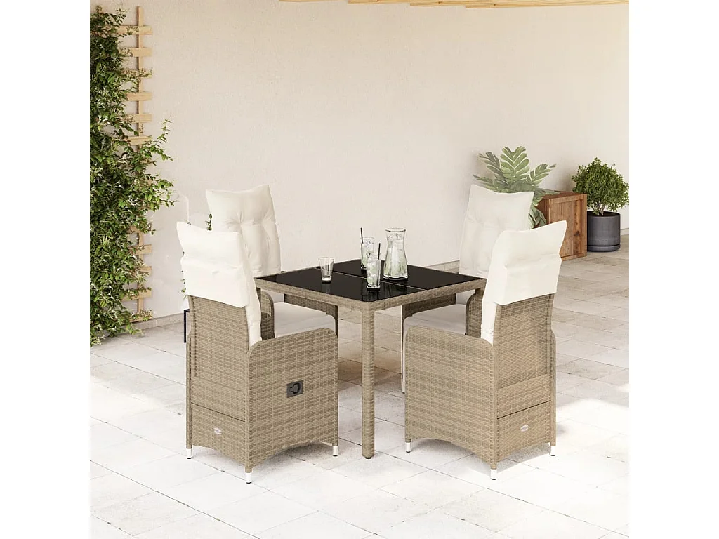 Set Bistrò da Giardino 5 pz con Cuscini in Polyrattan Marrone