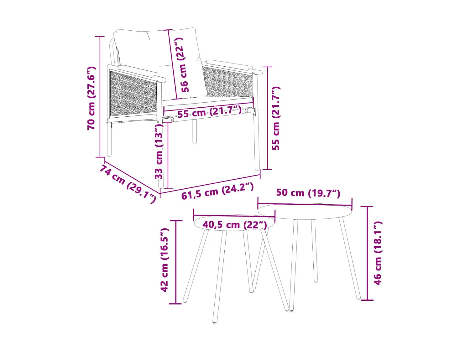 Ensemble de meubles de balcon 4 pcs avec coussins acier noir