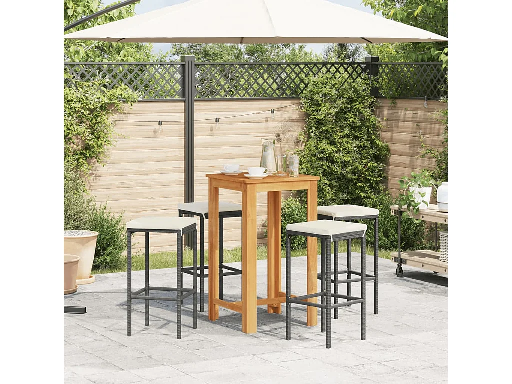 Ensemble de bar de jardin 5 pcs noir bois massif acacia rotin