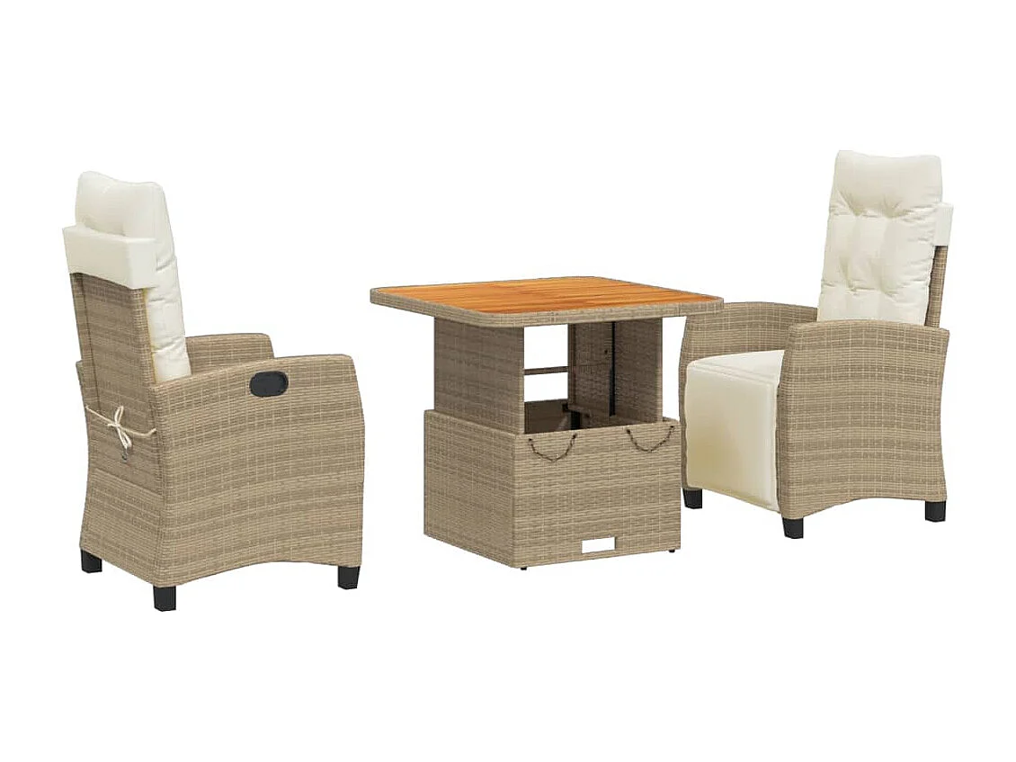 Ensemble à manger de jardin et coussins 3 pcs Beige poly rotin