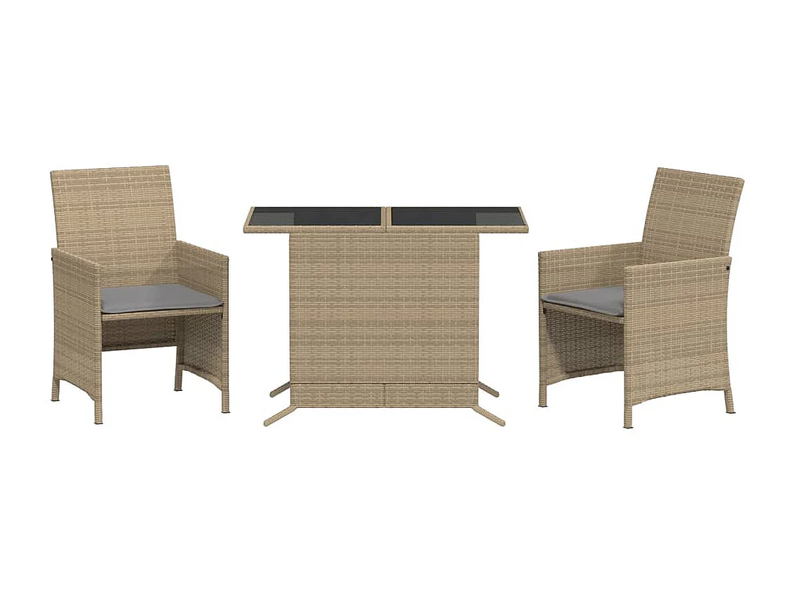 3-delige Bistroset met kussens poly rattan gemengd beige