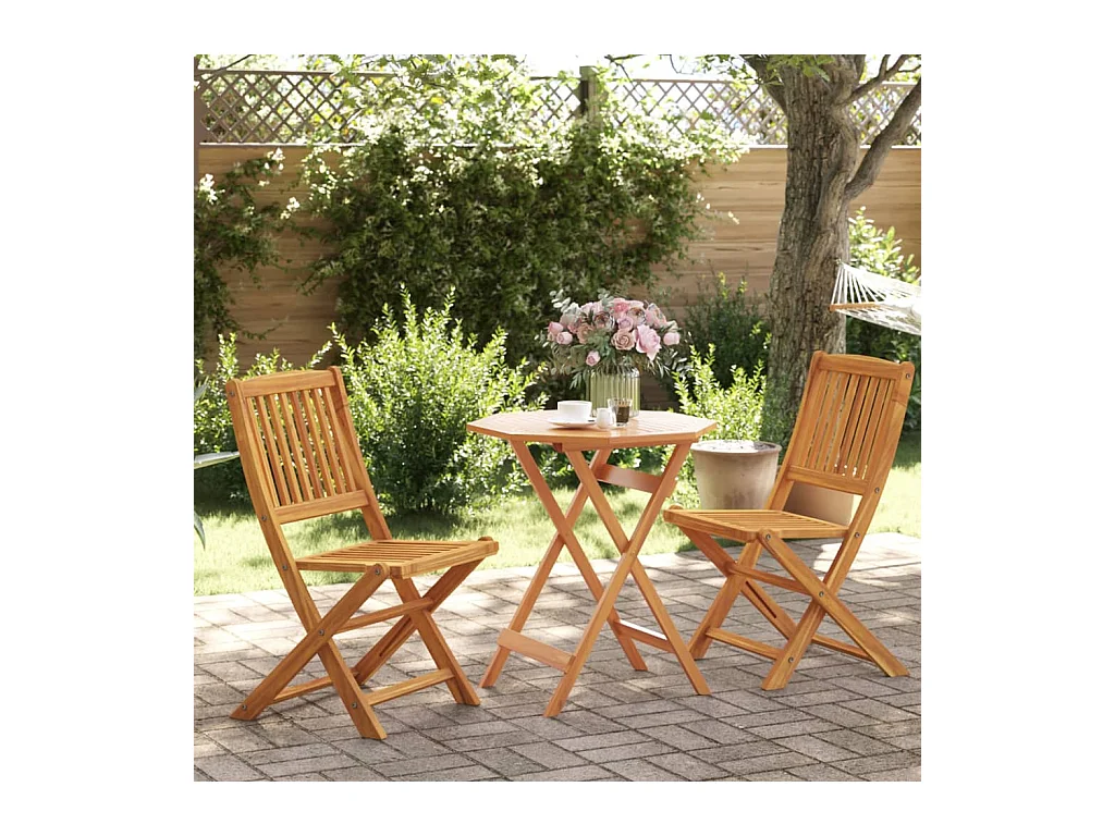 Set Bistrò Pieghevole 3pz in Legno Massello di Acacia