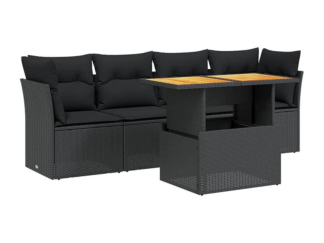 5-tlg. Garten-Sofagarnitur mit Kissen Schwarz Poly Rattan