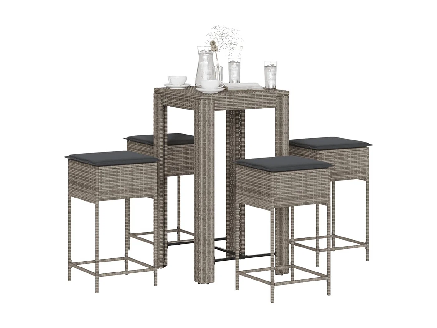 Ensemble de bar de jardin 5 pcs avec coussins gris poly rotin
