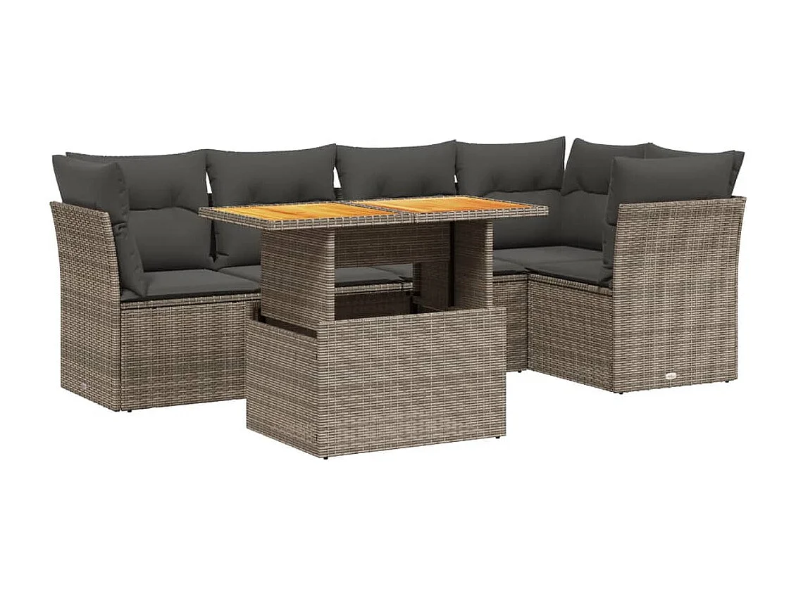 Salon de jardin 5 pcs avec coussins gris résine tressée