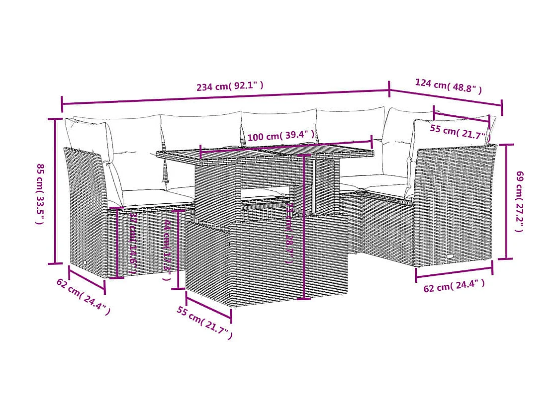Salon de jardin 5 pcs avec coussins gris résine tressée