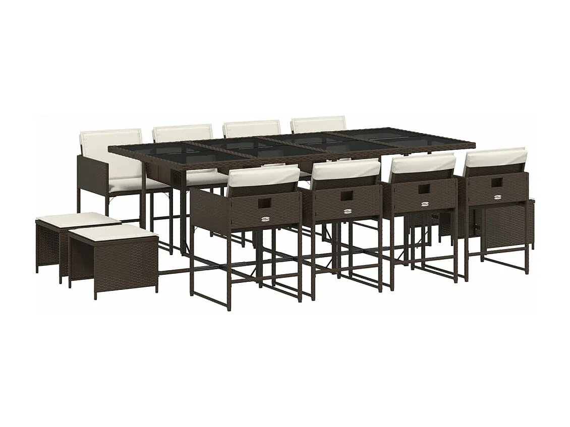 13-tlg. Garten-Essgruppe mit Kissen Braun Poly Rattan