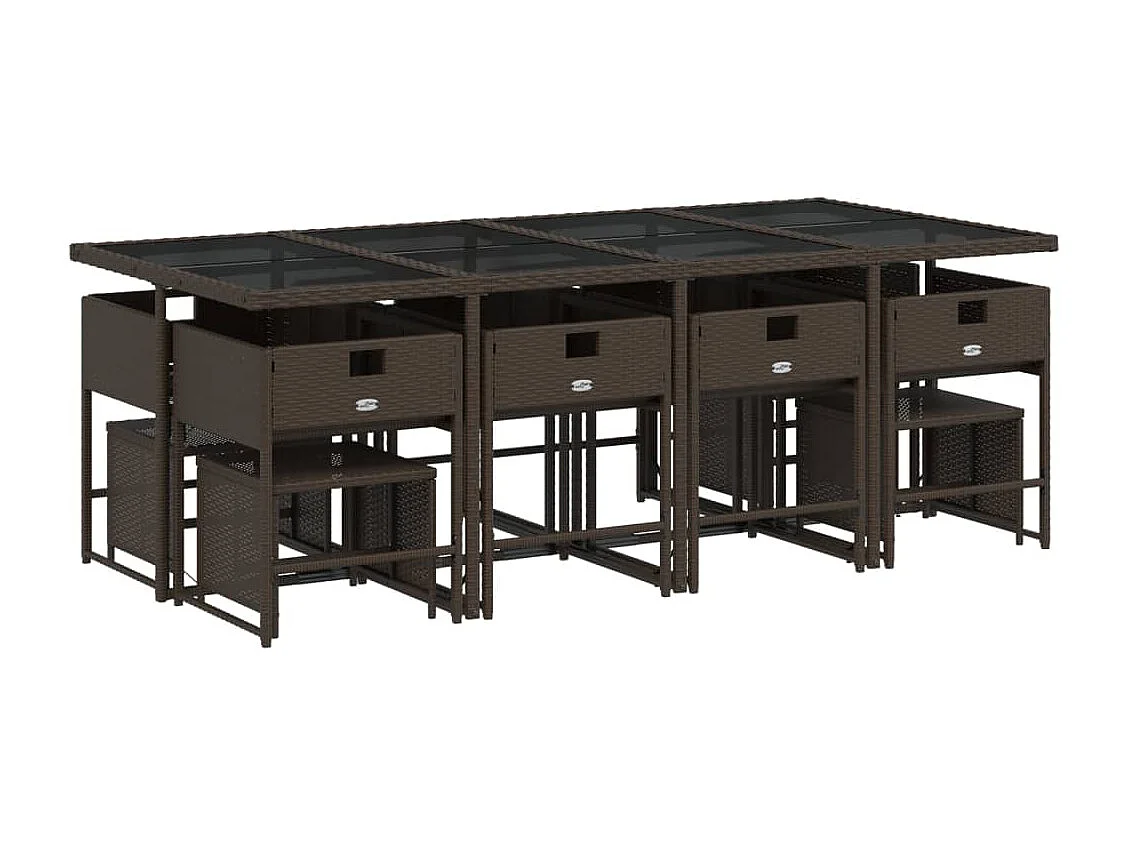 13-tlg. Garten-Essgruppe mit Kissen Braun Poly Rattan