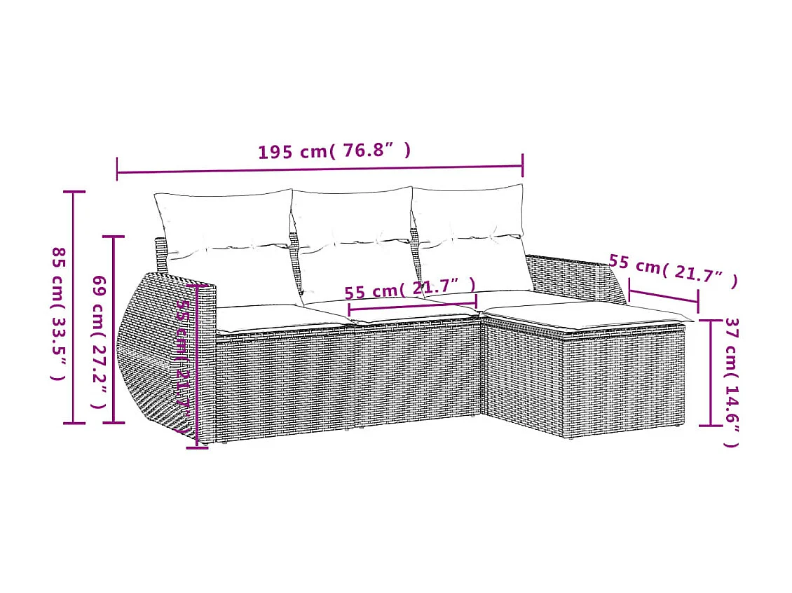 Set Divani da Giardino 4 pz con Cuscini Nero in Polyrattan