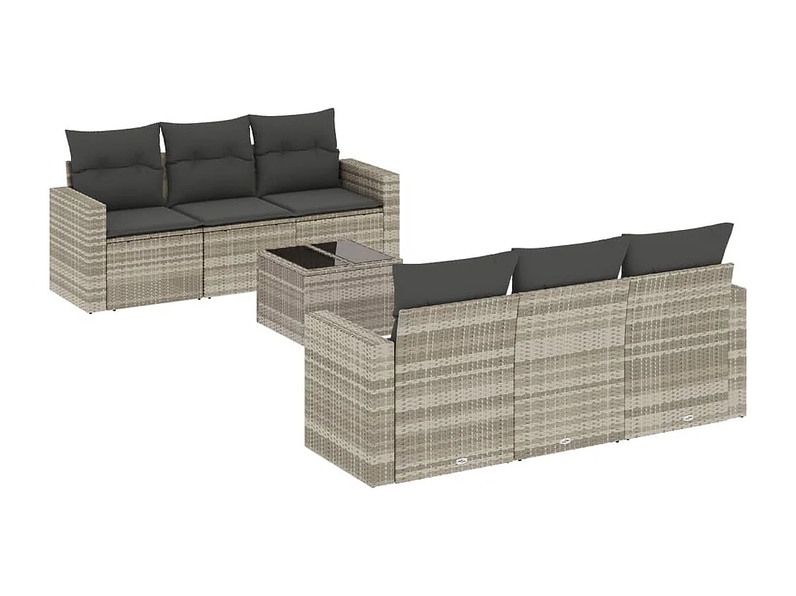 Set Divani da Giardino 7pz con Cuscini Grigio Chiaro Polyrattan