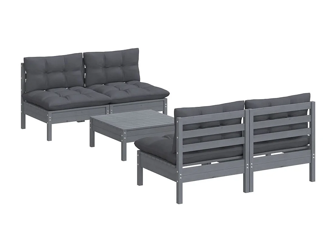 Salon de jardin 5 pcs avec coussins anthracite bois de pin