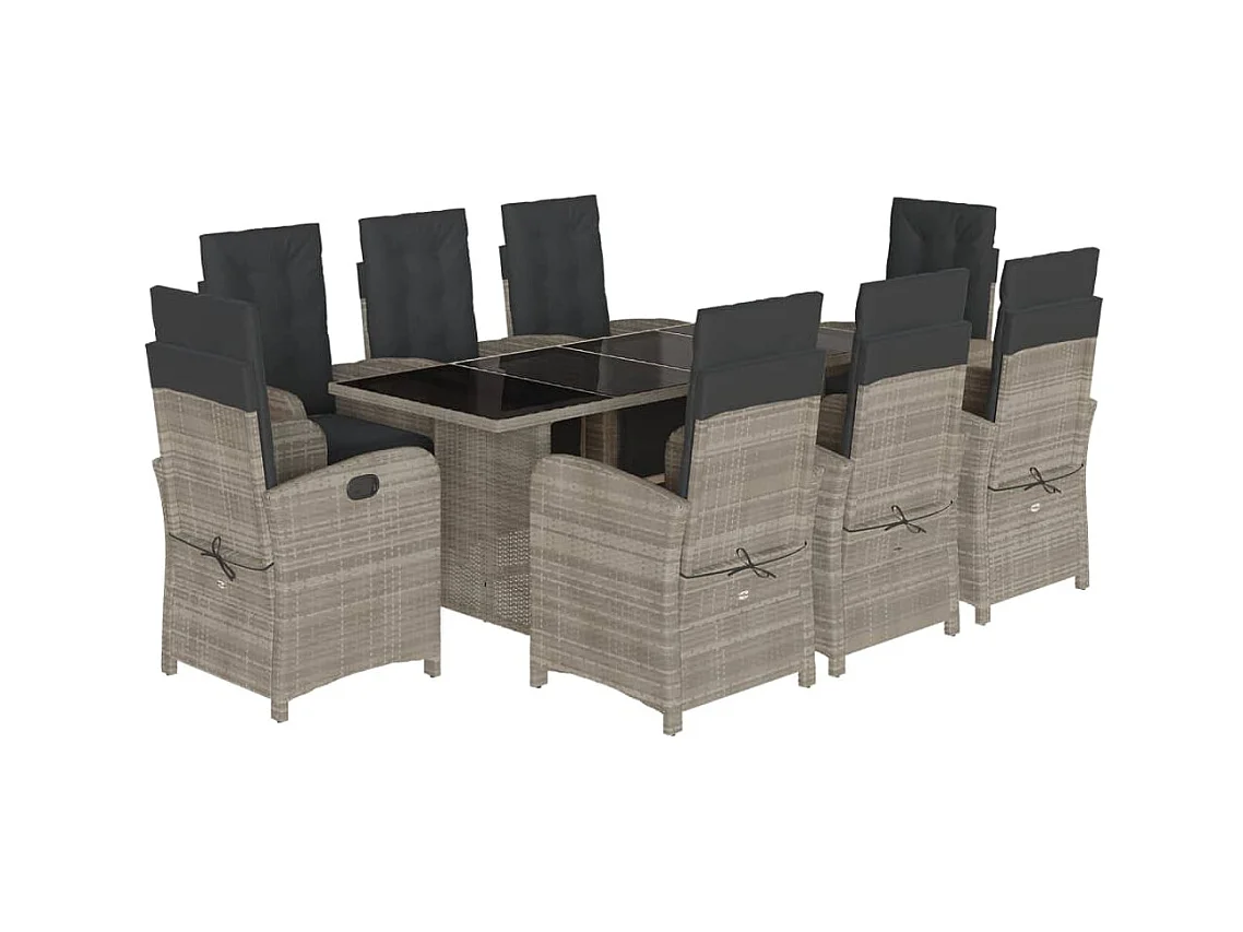 9-delige Tuinset met kussens poly rattan lichtgrijs