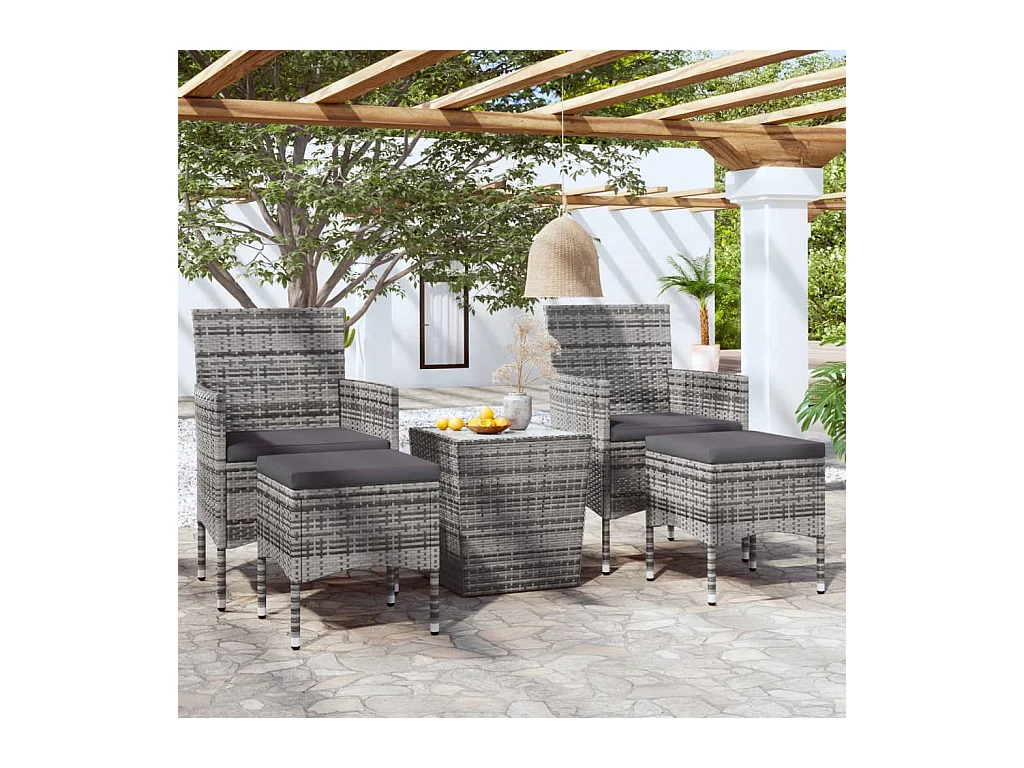 5-delige Bistroset poly rattan en gehard glas grijs
