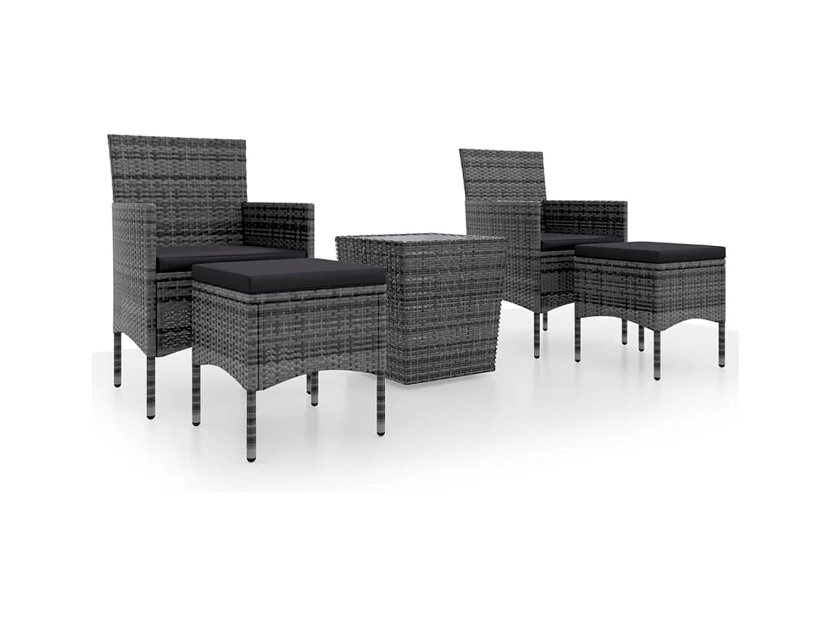 5-delige Bistroset poly rattan en gehard glas grijs
