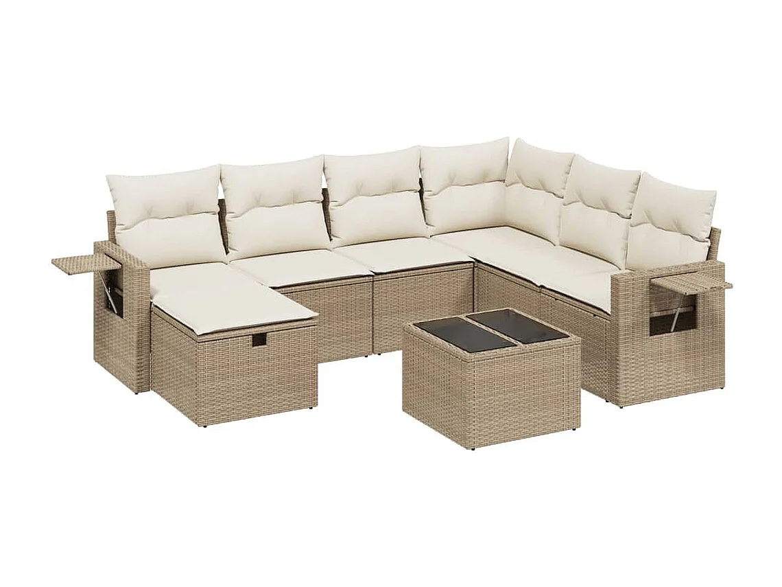 Salon de jardin avec coussins 8 pcs beige résine tressée