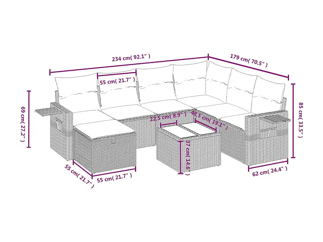 Salon de jardin avec coussins 8 pcs beige résine tressée