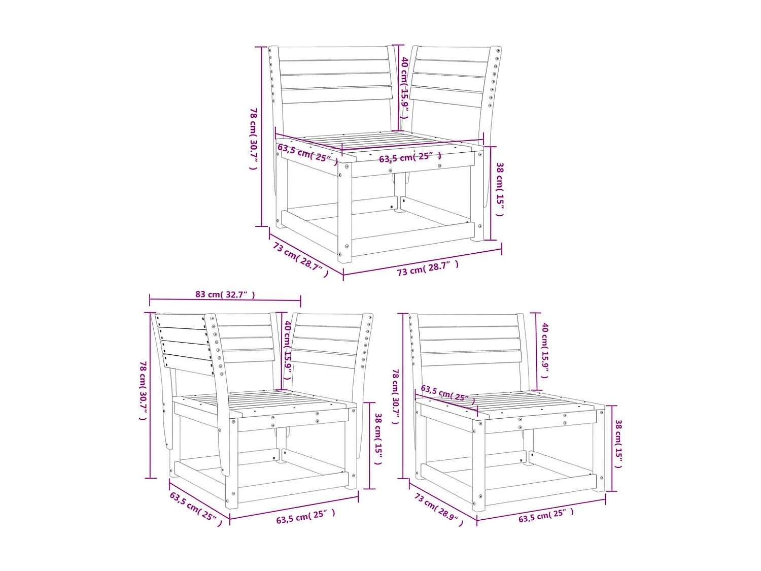5 pcs conjunto de sofás para jardim madeira de pinho impregnada