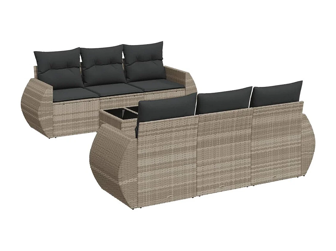 Salon de jardin avec coussins 7 pcs gris clair résine tressée