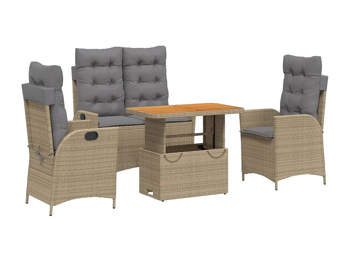 Ensemble à manger de jardin coussins 4 pcs beige résine tressée