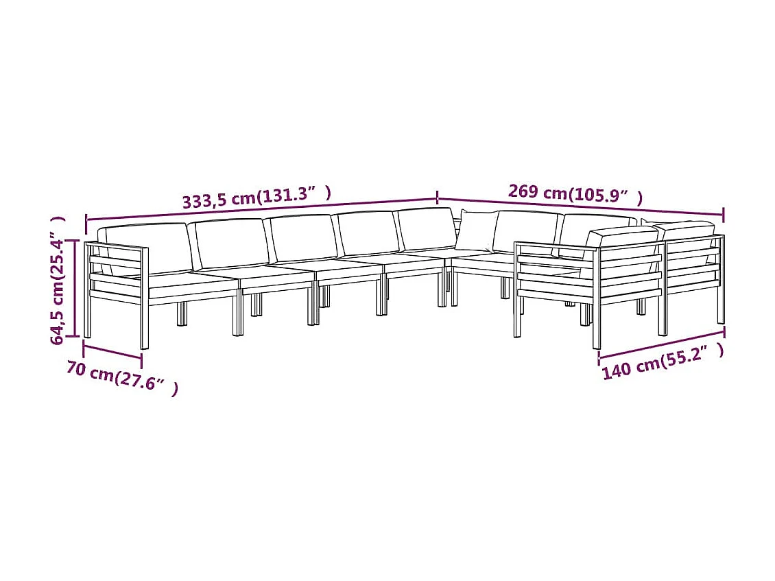 Salon de jardin 9 pcs avec coussins Aluminium Anthracite