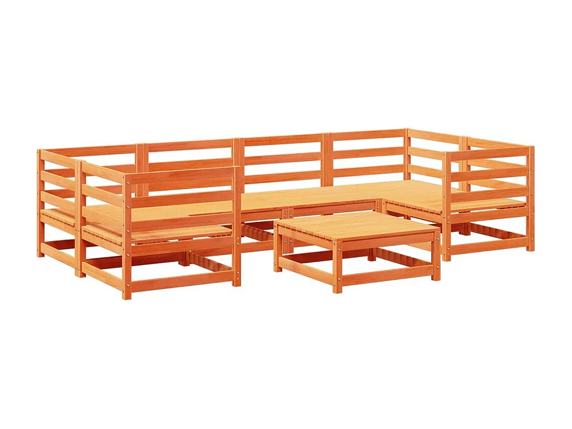 Salon de jardin 7 pcs cire marron bois de pin massif