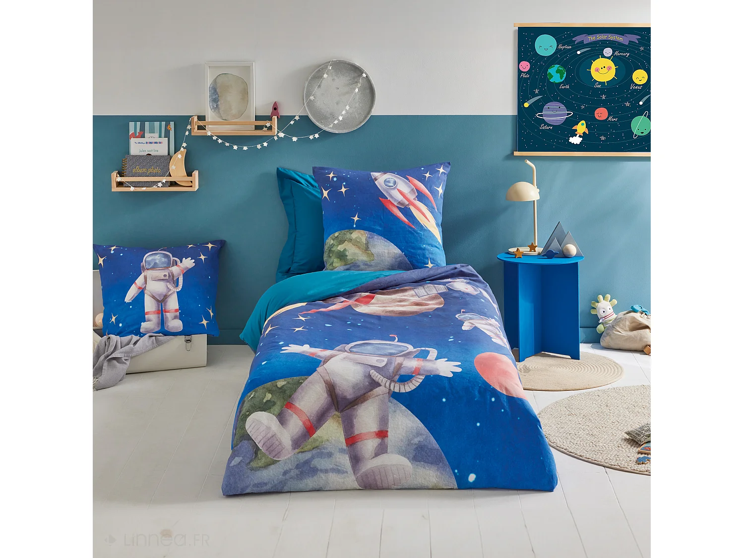 Housse de couette 200x200 cm en percale de coton THOMAS bleu