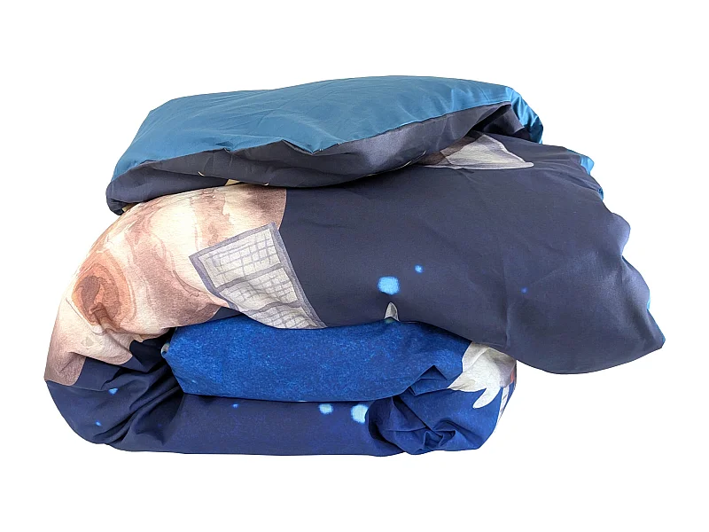 Housse de couette 200x200 cm en percale de coton THOMAS bleu