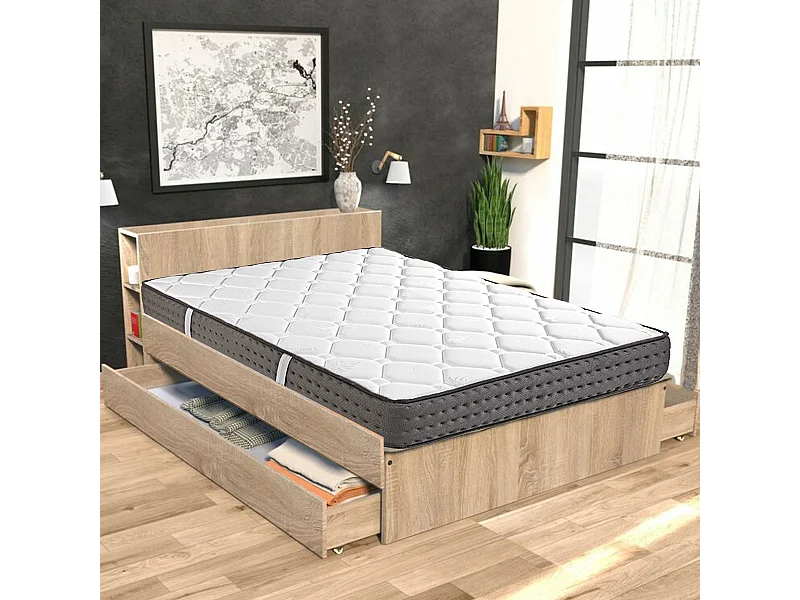 Matelas LEYN, réversible en mousse 3D, face été/ hiver, mémoire de forme, indépendance du couchage - 140X190X20 cm