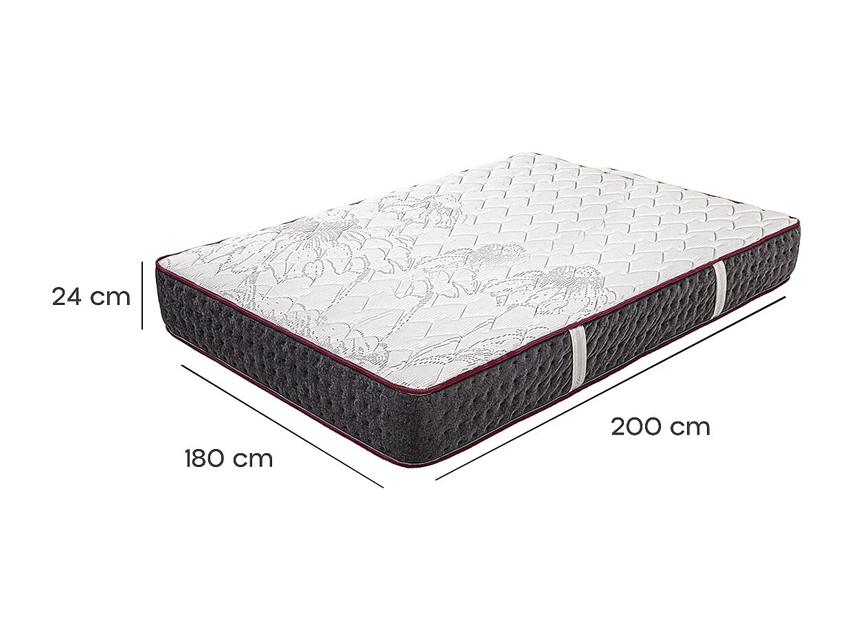 Matelas KERIA King Size 180x200 cm, réversible en mousse mémoire de forme haute adaptabilité et ergonomique, indépendance du couchage, épaisseur 24cm