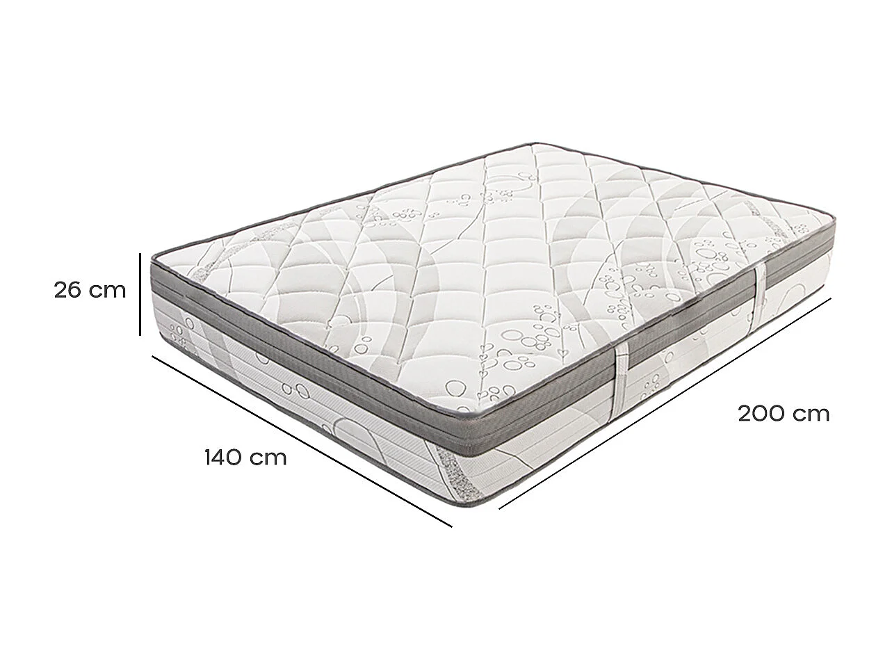 Matelas PERLA 140x200 cm, à ressorts ensachés, en mousse haute densité, Soutien ferme, Indépendance du Couchage, face été/hiver, épaisseur 26 cm