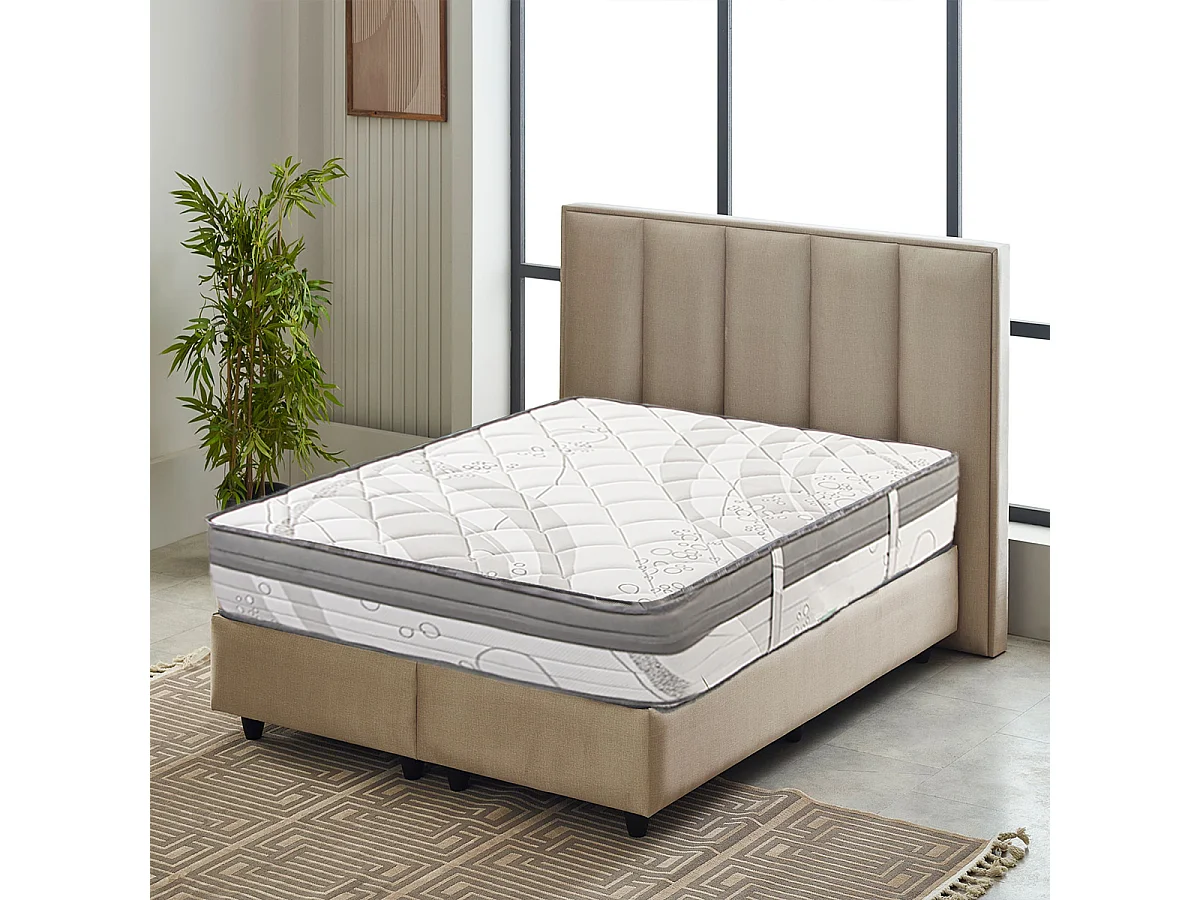Matelas PERLA 140x200 cm, à ressorts ensachés, en mousse haute densité, Soutien ferme, Indépendance du Couchage, face été/hiver, épaisseur 26 cm